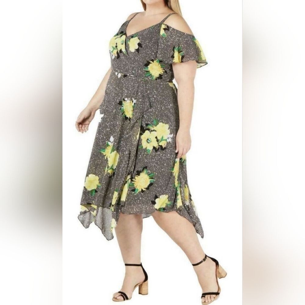 INC INTERNATIONAL CONCEPTS Cold Shoulder Gingham Floral Check Dress - Size 18W‎